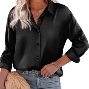Joie Black Satin Long Sleeve Blouse Top Loose Fit Size XXL NWT